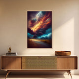 Watercolor painting canvas print of a thunder storm, gloomy wall art, golden hour, cool rain storm wall art