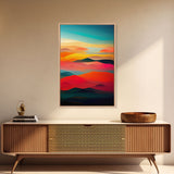 Art deco style clouds and sunset, midcentury modern art, canvas print, unique colorful wall art
