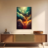 Watercolor painting canvas print of a thunder storm, gloomy wall art, golden hour, cool rain storm wall art, stormy skies