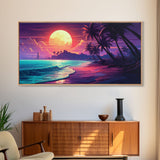 Outrun Vibes, Sunset Over The City and Beach, Palm Tree Decor, Game Room Art, Aesthetic Posters, Retro Art, 80s Vibes, 80s Art