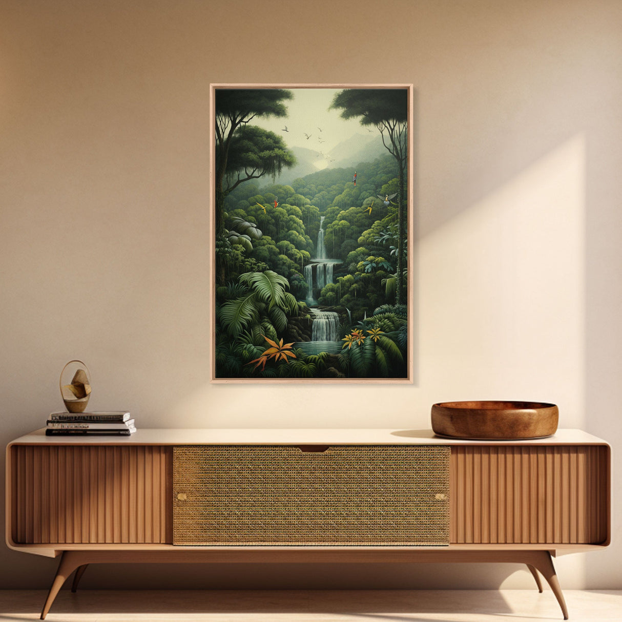 Jungle Wall Art, Waterfalls Art, Nature Wall Art, Trees Art Print, Canvas Print, Wall Art, Vertical Art, Lake House Wall Art, Indie Room Art