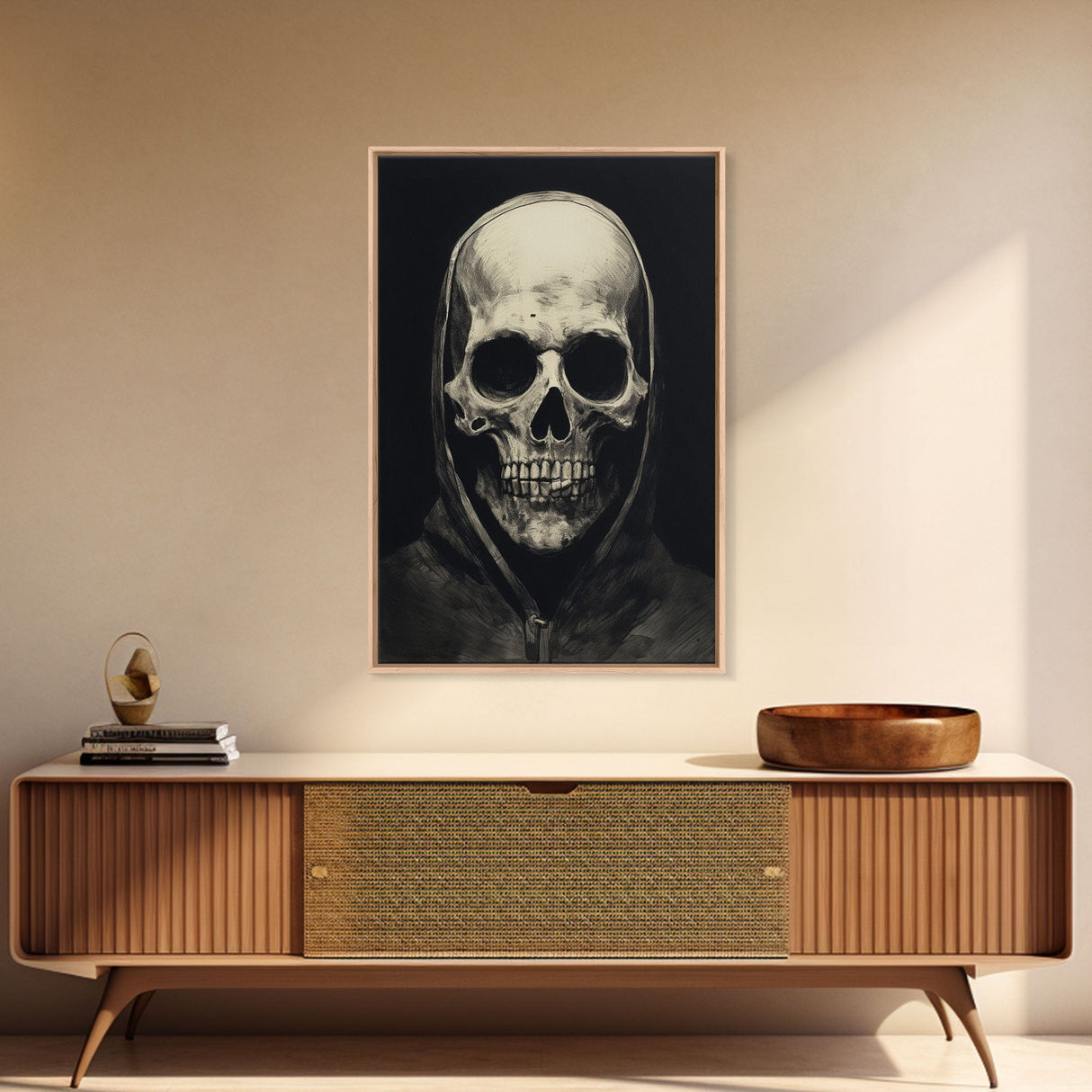 Skull Decor, Charcoal Drawing, Gothic Decor, Human Skull, Canvas Print, Wall Art, Vertical Art, Dark Wall Art, Moody Wall Art, Indie Art