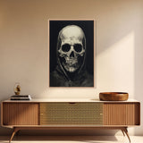 Skull Decor, Charcoal Drawing, Gothic Decor, Human Skull, Canvas Print, Wall Art, Vertical Art, Dark Wall Art, Moody Wall Art, Indie Art