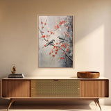 Cherry Blossom Tree, Japanese Wall Print, Bird Wall Art,  Asian Art, Canvas Print, Wall Art, Vertical Print, Country Home Decor, Office Art