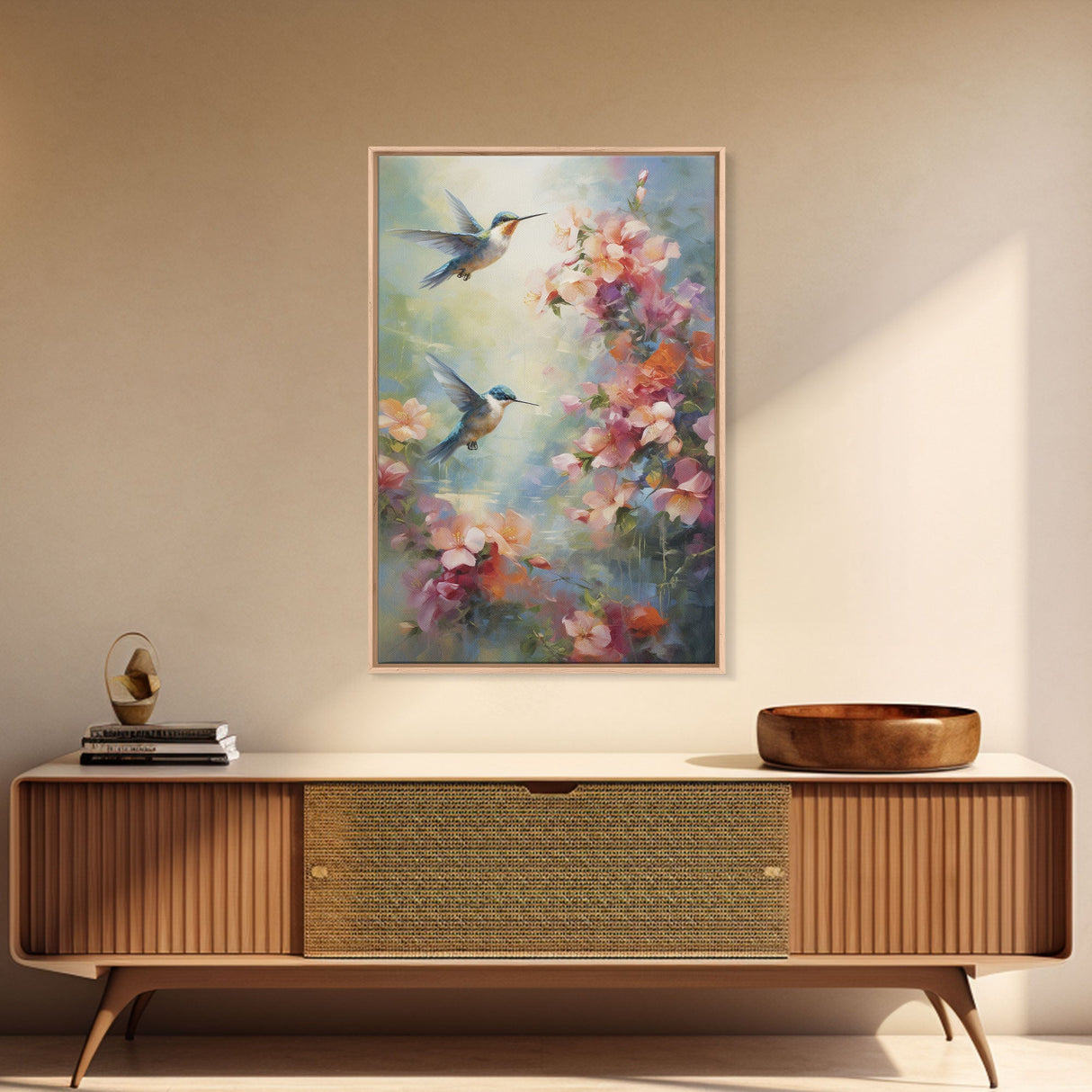 Hummingbirds Wall Art, Flowers Wall Print, Spring Art, Canvas Print, Wall Art, Vertical Art, Botanical Art Print, Gift For Women, Home Decor