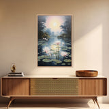 Lake Wall Art, Lotus Wall Print, Sunset Print, Canvas Print, Wall Art, Vertical Art, Birthday Gift, Country Home Art, Bedroom Teen Girl Art