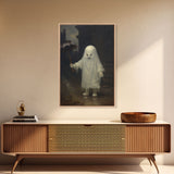 Cute Ghost Painting, Ghost In The Rain, Vintage Canvas, Art Canvas Print, Dark Academia, Haunting Ghost, Cute Halloween Decor