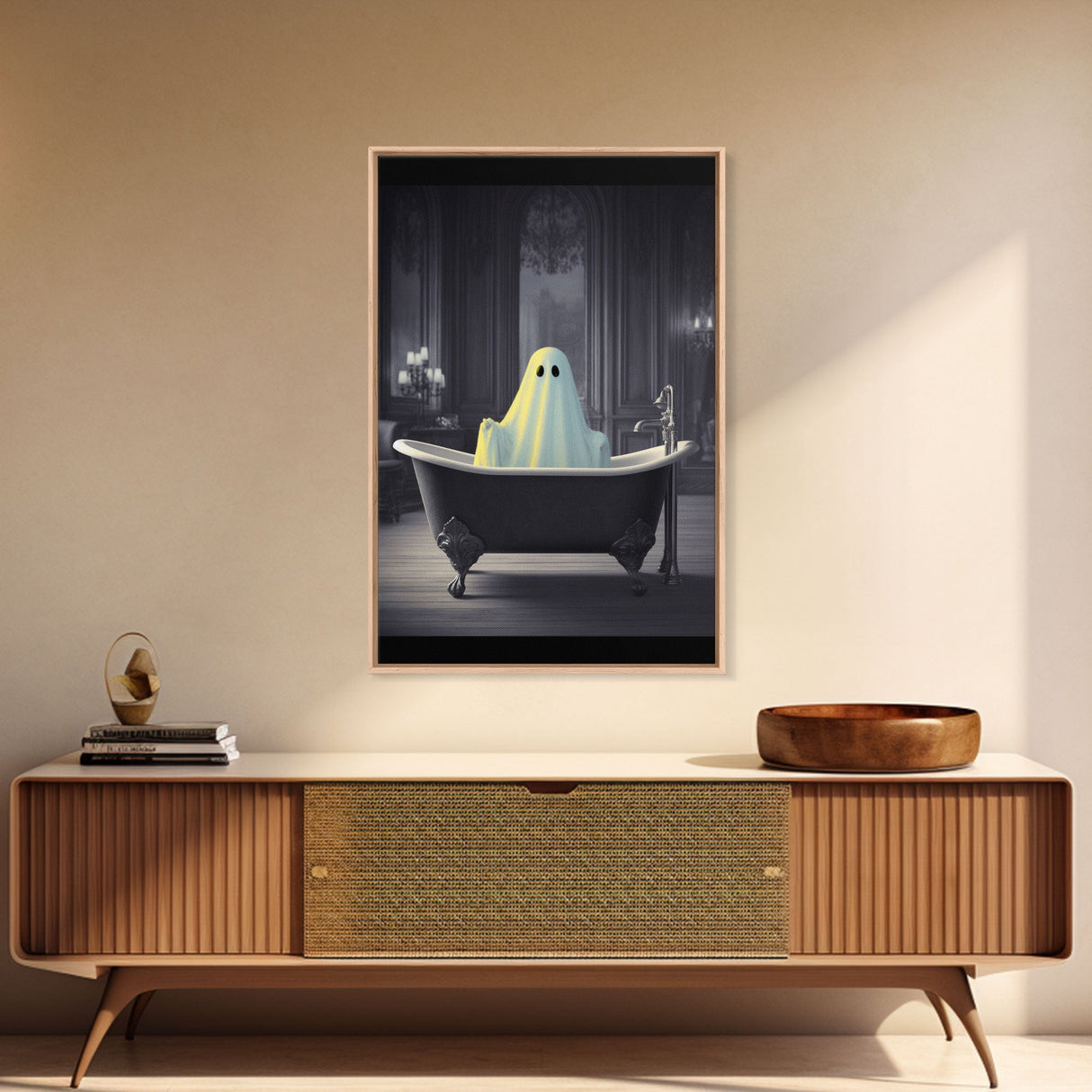 Funny Ghost In a Bathtub Halloween Decor, Halloween Art Canvas Print, Spooky Ghost Wall Art, Fall Decoration, Halloween wall decor