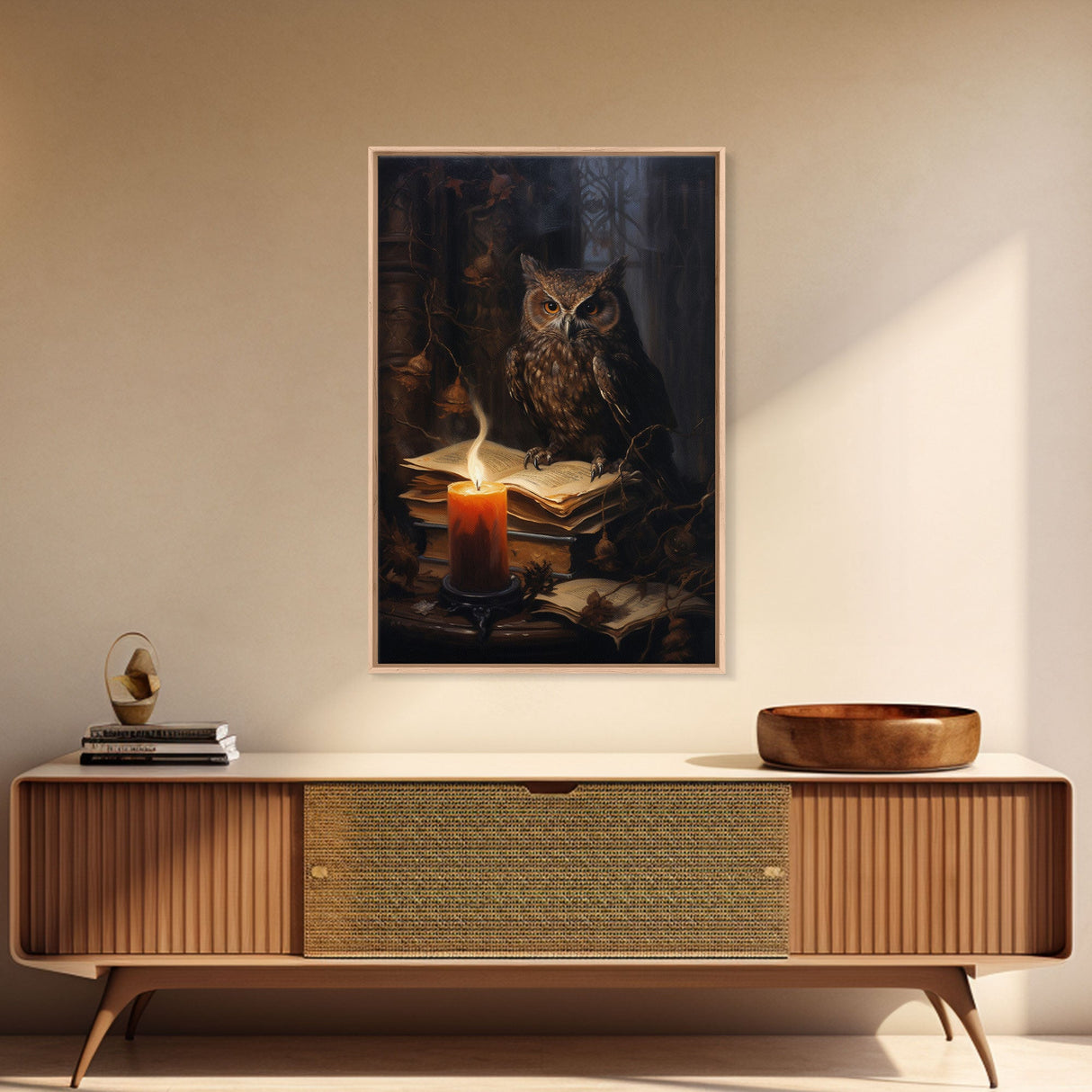 The Witch's Familiar, Framed Canvas Print, Halloween Decor, Halloween Canvas Art, Victorian Owl Oil Painting