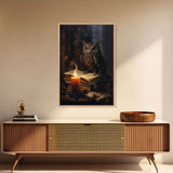 The Witch's Familiar, Framed Canvas Print, Halloween Decor, Halloween Canvas Art, Victorian Owl Oil Painting