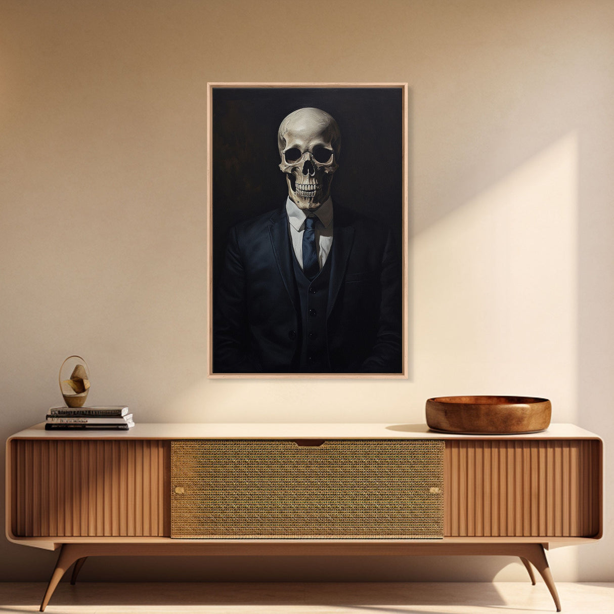 Gothic Victorian Skeleton Portrait, Framed Canvas Print, Halloween Art, Oil Painting, Halloween Canvas
