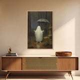 Goofy Ghost In The Rain,  Vintage Halloween Canvas, Framed Canvas Print, Cute Wall Art, Who's Haunting Who?