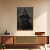Cute Witch's Familiar Cat Halloween Art, Cat Witch, Cat Painting, Cute Cat Print, Halloween Decor, Black Cat Print, Framed Canvas / Canvas