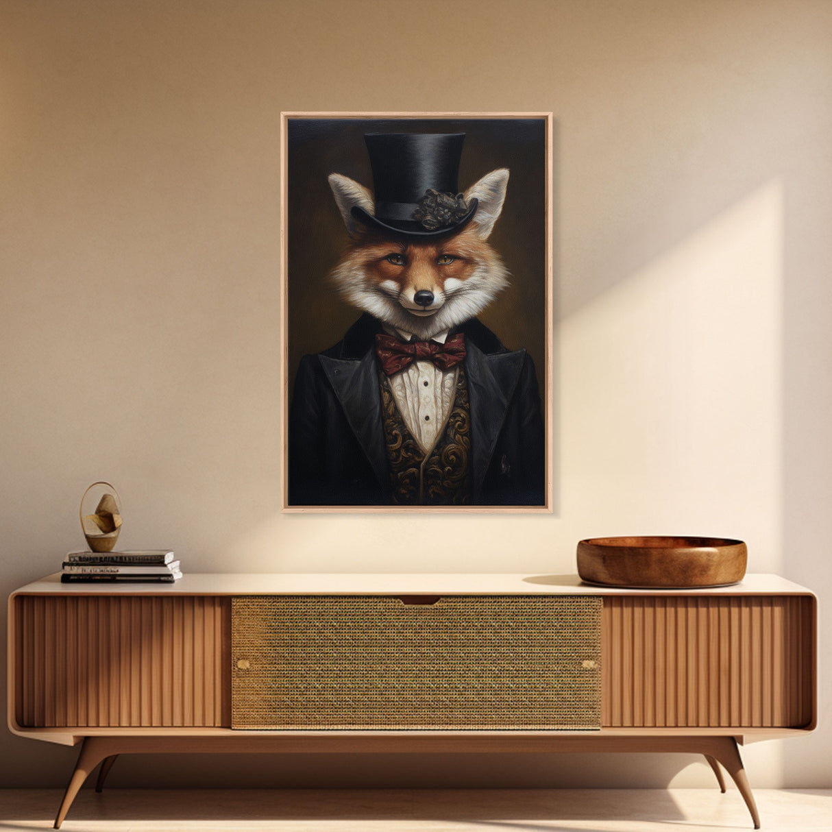 The Dapper Gentleman Business Fox, Framed Canvas or Canvas Print, Halloween Decor, Dark Academia, Funny Halloween Decorations