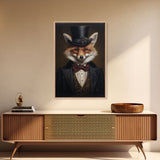 The Dapper Gentleman Business Fox, Framed Canvas or Canvas Print, Halloween Decor, Dark Academia, Funny Halloween Decorations