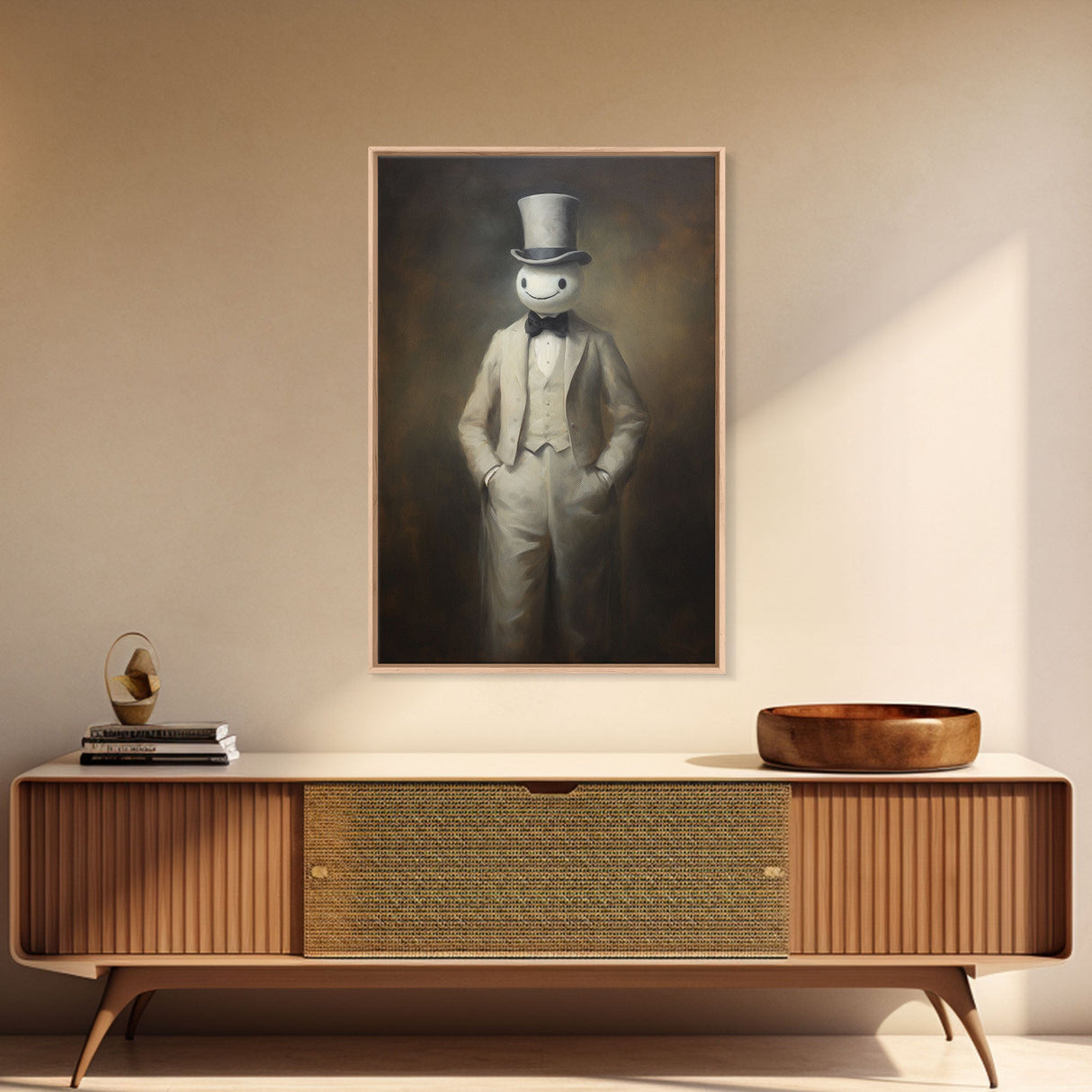 Ghost Wearing A Top Hat, Victorian Gentleman Ghost, Framed Canvas Print, Halloween Canvas Art, Unique Spooky Decor, Gothic Dark Academia Art