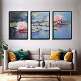 Lotus Wall Art, Floral Art Print, Water Lily Art, Canvas Print, Wall Art, 3 Piece Wall Art, Boho Wall Art, Farmhouse Wall Art, Closing Gift