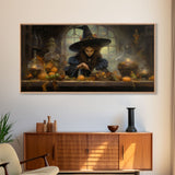 The Witch And Her Potions, Framed Canvas Print, Halloween Decor, Witch Painting, Dark Arts, Occult Decor