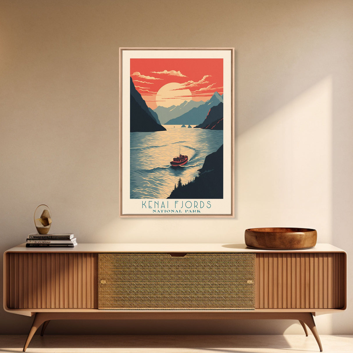 Kenai Fjords National Park Alaska Travel Art, National Park Print, Minimalist Travel Art, Midcentury Modern Style Landscape Painting