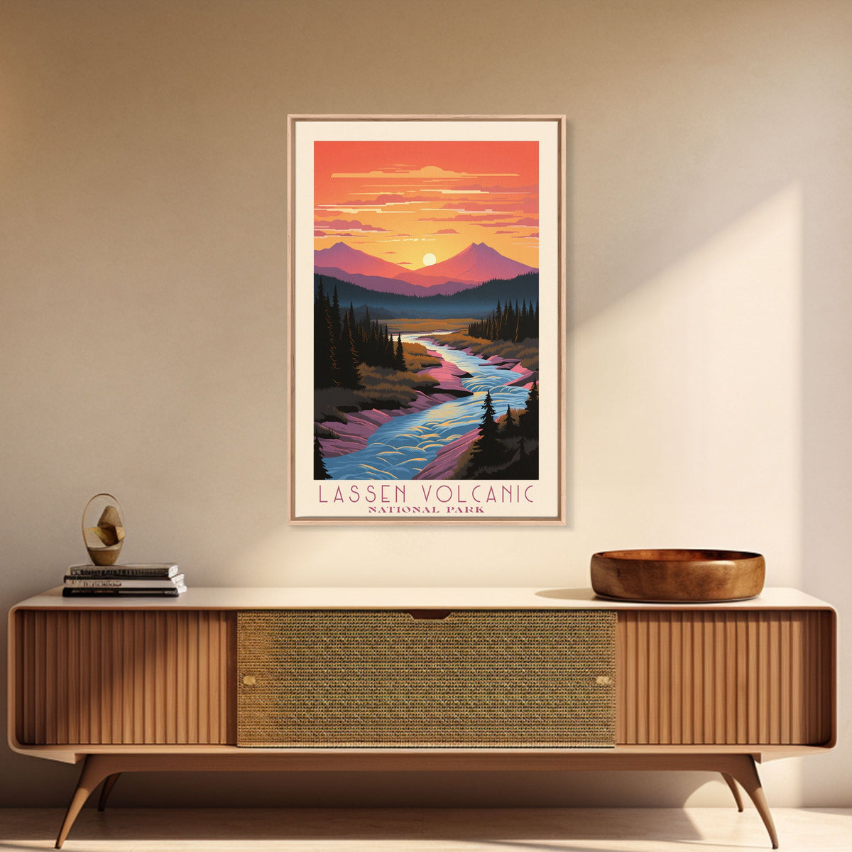 Lassen Volcanic National Park California Travel Art, National Park Print, Minimalist Travel Art, Midcentury Modern Style Landscape Painting