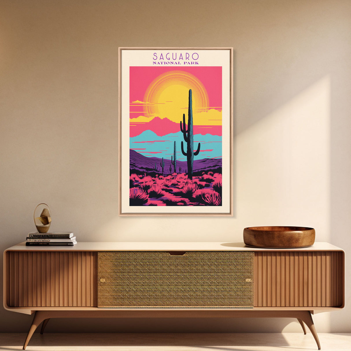 Saguaro National Park Arizona Travel Art, National Park Print, Minimalist Travel Art, Midcentury Modern Style Landscape Painting
