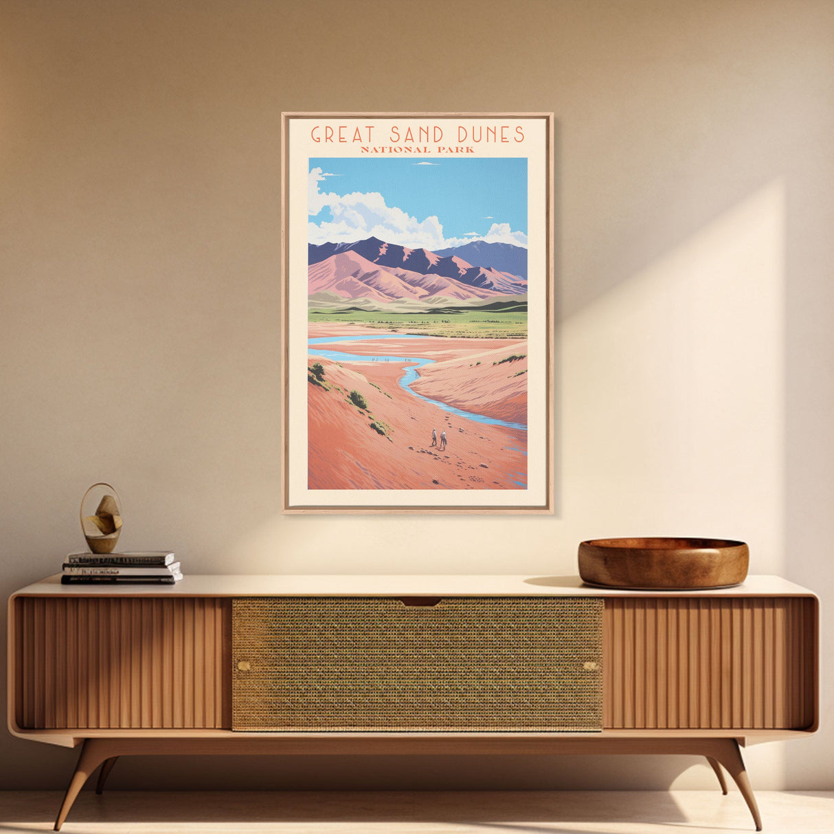 Great Sand Dunes National Park Colorado Travel Art, National Park Print, Minimalist Travel Art, Midcentury Modern Style Landscape Painting