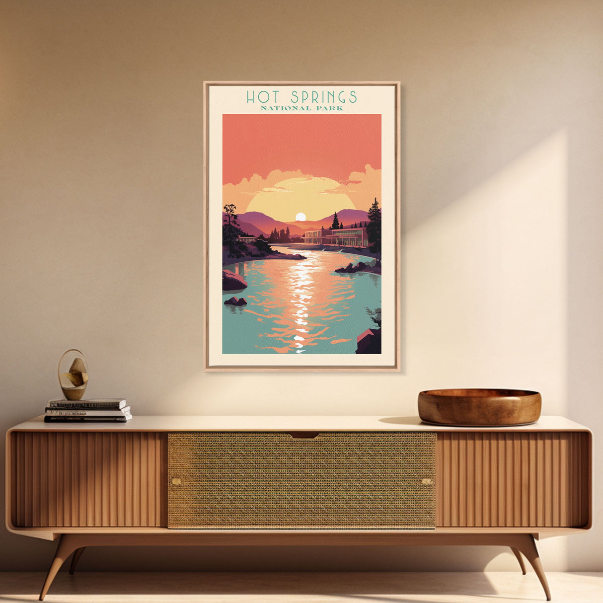 Hot Springs National Park Travel Poster Art, Canvas Print Wall Art, Arkansas Travel Art, Midcentury Modern Travel Decor, Wall Art