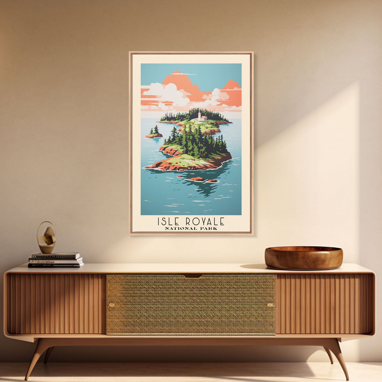 Isle Royale National Park Michigan Travel Art, National Park Print, Minimalist Travel Art, Midcentury Modern Style Landscape Painting