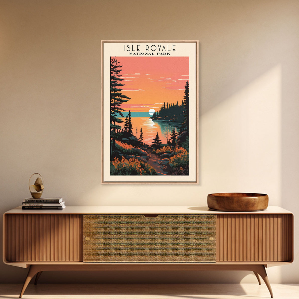 Isle Royale National Park Travel Poster Art, Canvas Print Wall Art, Michigan Travel Art, Midcentury Modern Travel Decor, Wall Art