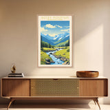Rocky Mountains National Park Colorado Travel Art, National Park Print, Minimalist Travel Art, Midcentury Modern Style Landscape Painting