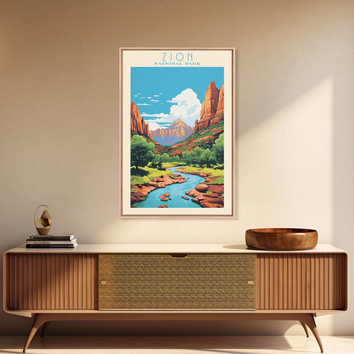 Zion National Park Utah Travel Art, National Park Print, Minimalist Travel Art, Midcentury Modern Style Landscape Painting