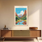 Zion National Park Utah Travel Art, National Park Print, Minimalist Travel Art, Midcentury Modern Style Landscape Painting