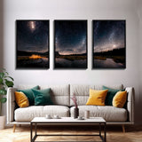 Starry Night Sky Over Montana, travel photography art, 3 Piece Wall Art, Ready To Hang Canvas Print