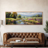 The Meadow, Framed Canvas Print, Framed Wall Art, Large Watercolor Painting, Panoramic Landscape Art Print, Modern Landscape Original Art