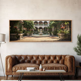 The Court Yard With The Marble Fountain, Framed Canvas Print, Watercolor Painting Framed Wall Art
