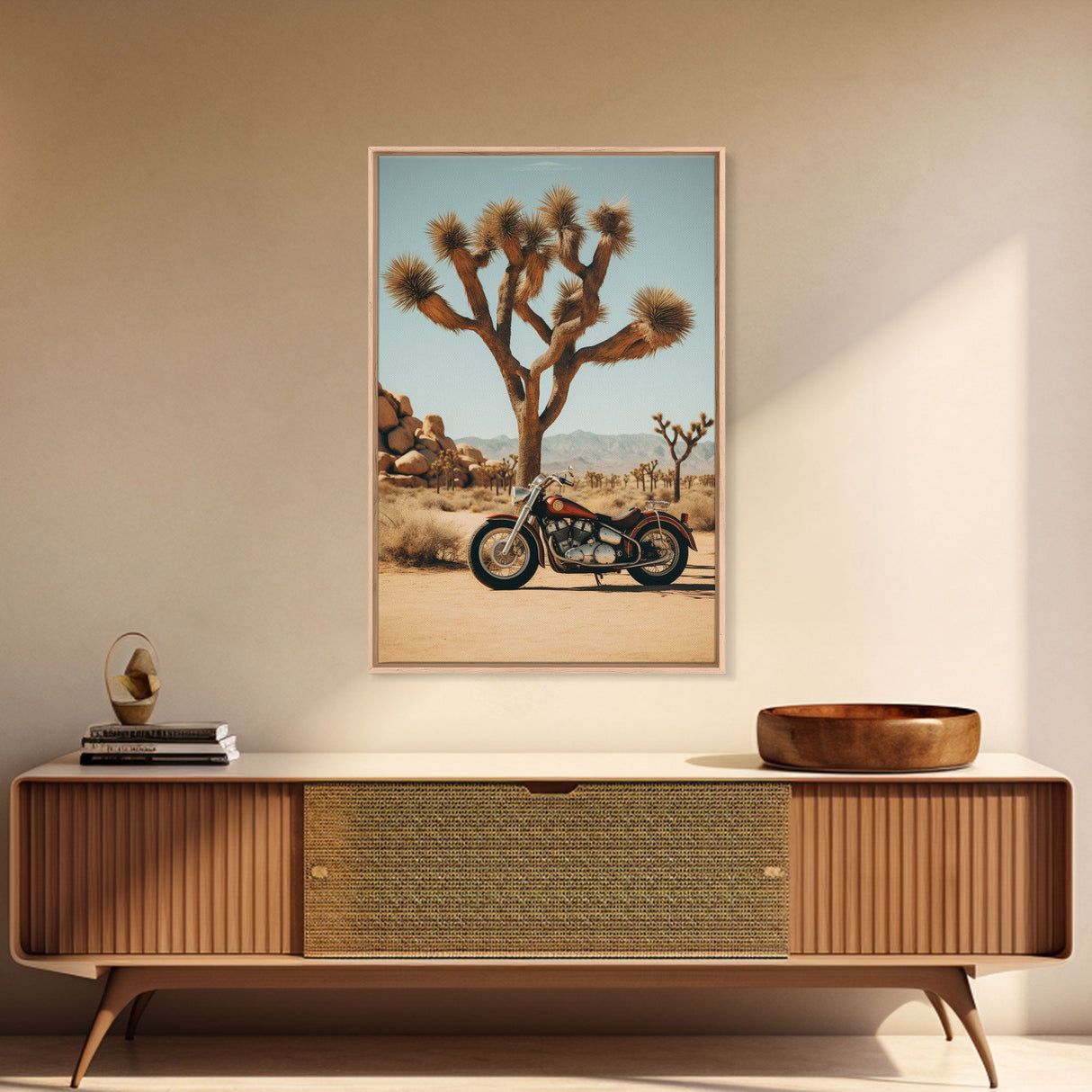 Motorcycle Wall Art, Cactus Wall Art, Desert Wall Art, Canvas Print, Wall Hanging, Portrait Art, Office Wall Decor, Above Bed Art, RV Decor
