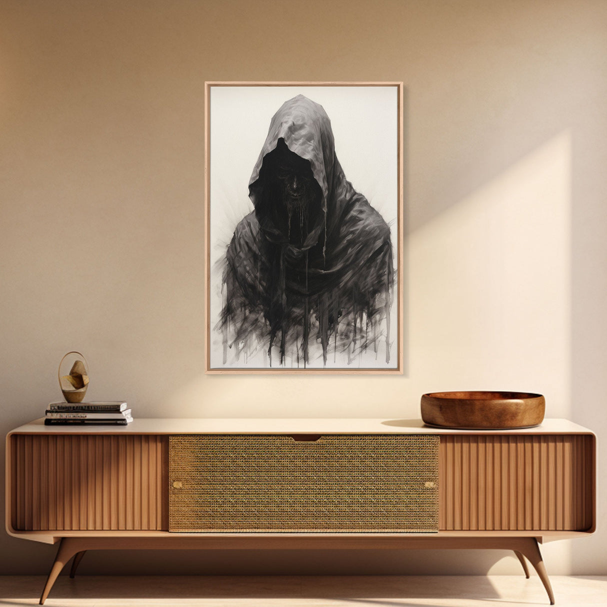 Spooky Halloween Art - Portrait Of The Grim Reaper - Framed Canvas Print - Halloween Decor - Halloween Clearance
