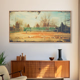 An Abandoned Tennis Court - Old Found Footage Photography - Framed Canvas Print - Urban Decay - Vaporwave Wall Art
