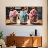 Ice Cream Shop Decor, Framed Canvas Print, Cute Nursery Decor, Retro Ice Cream Parlor Wall Art