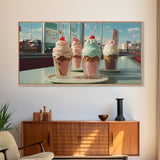 Ice Cream Shop Decor, Framed Canvas Print, Cute Nursery Decor, Retro Ice Cream Parlor Wall Art