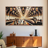 Art Deco Train Station - Retro Decor - Framed Canvas Print - Subway Art - Art Deco Pattern - Unique Retro Wall Art - Gift For Him