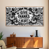 Give Thanks With A Grateful Heart Modern Farmhouse Wall Decor, Dining Room Wall Sign Kitchen Decor Large Framed Canvas Print, Fall Wall Art