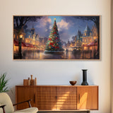 Christmas Decor Handmade, Framed Canvas Print, Beautiful Winter Wonderland Christmas Village, Christmas Tree Art