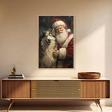 Santa Claus Holding An Alaskan Malamute,  Christmas Wall Art, Dog Gift, Christmas Dog, Winter Wall Art, Santa Decor, Santa Art Print