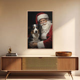 Santa Claus And His Border Collie, Christmas Wall Art, Dog Gift, Christmas Dog, Winter Wall Art, Santa Decor, Santa Art Print, Cute Dog