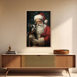 Santa Claus And His Boston Terrier, Christmas Wall Art, Dog Gift, Christmas Dog, Winter Wall Art, Santa Decor, Santa Art Print, Cute Dog