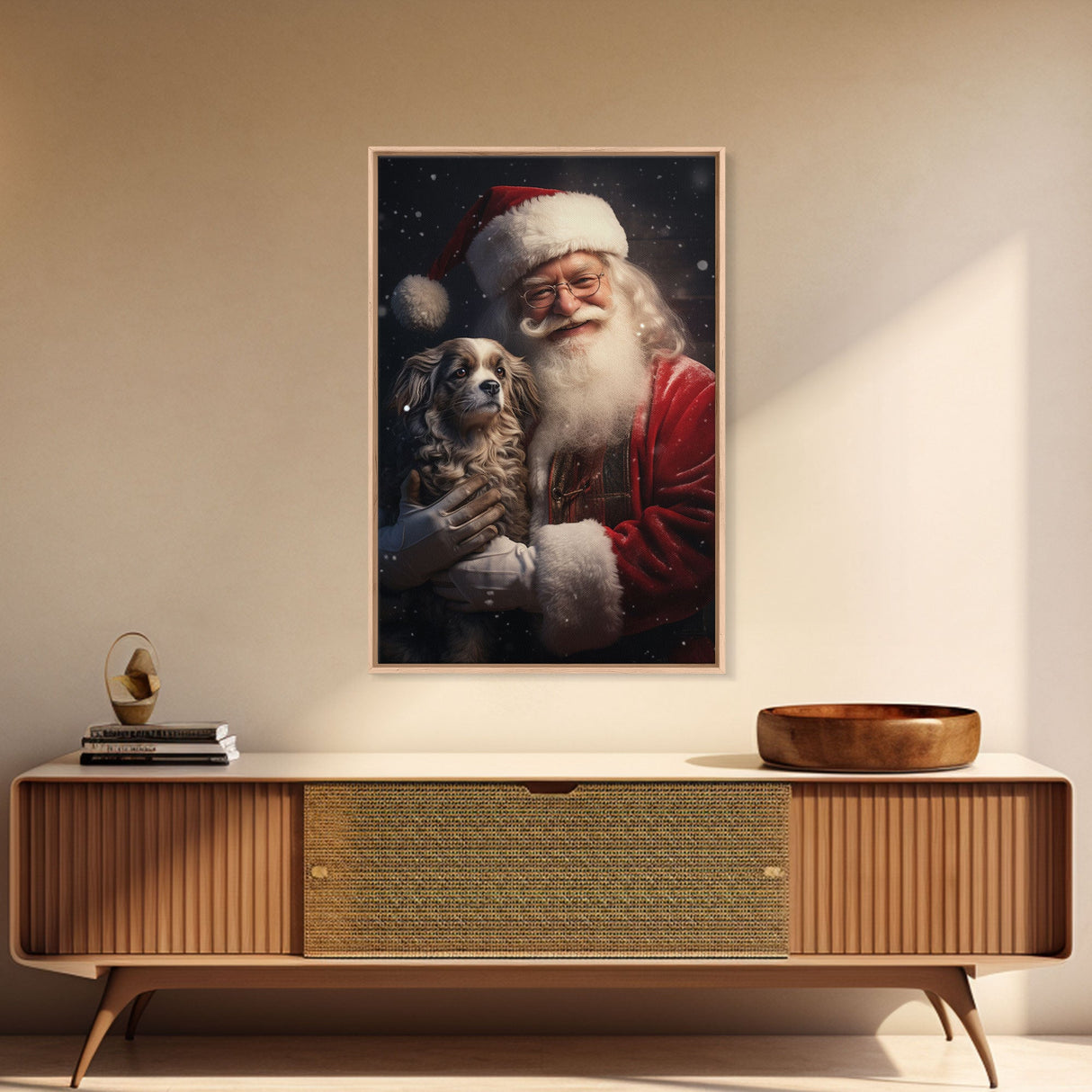 Santa Claus And His Cavalier King Charles, Christmas Wall Art, Dog Gift, Christmas Dog, Winter Wall Art, Santa Decor, Santa Art Print