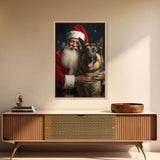 Santa Holding A Golden Retriever, Framed Canvas Print, Christmas Wall Art, Xmas Art, Christmas Art Print, Santa Decor, Farmhouse Christmas