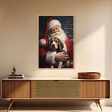 Santa Claus and his Beagle, Cute Dog Art, Framed Canvas Print, Christmas Art, Christmas Decor, Christmas Art Print, Christmas Wall Art