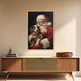 Santa Claus And His Beagle, Christmas Wall Art, Dog Gift, Christmas Dog, Winter Wall Art, Santa Decor, Santa Art Print, Cute Dog Print